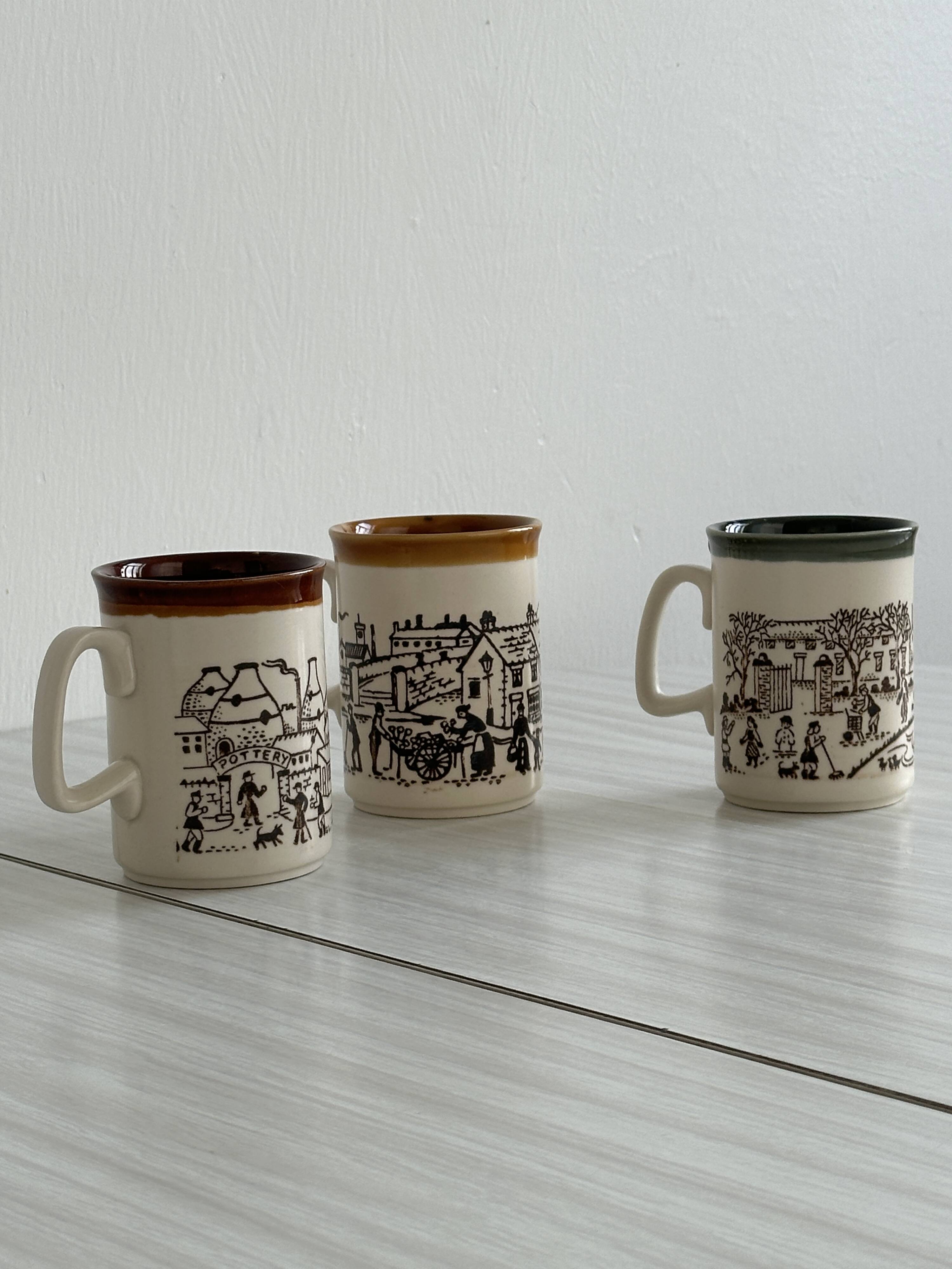 3 English Staffordshire mugs.