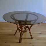 Table ronde rotin et verre