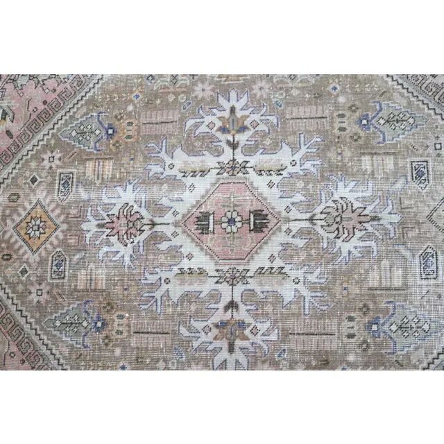 1970s Vintage Persian Handmade Wool Cotton Light Brown Area Rug 261x364
