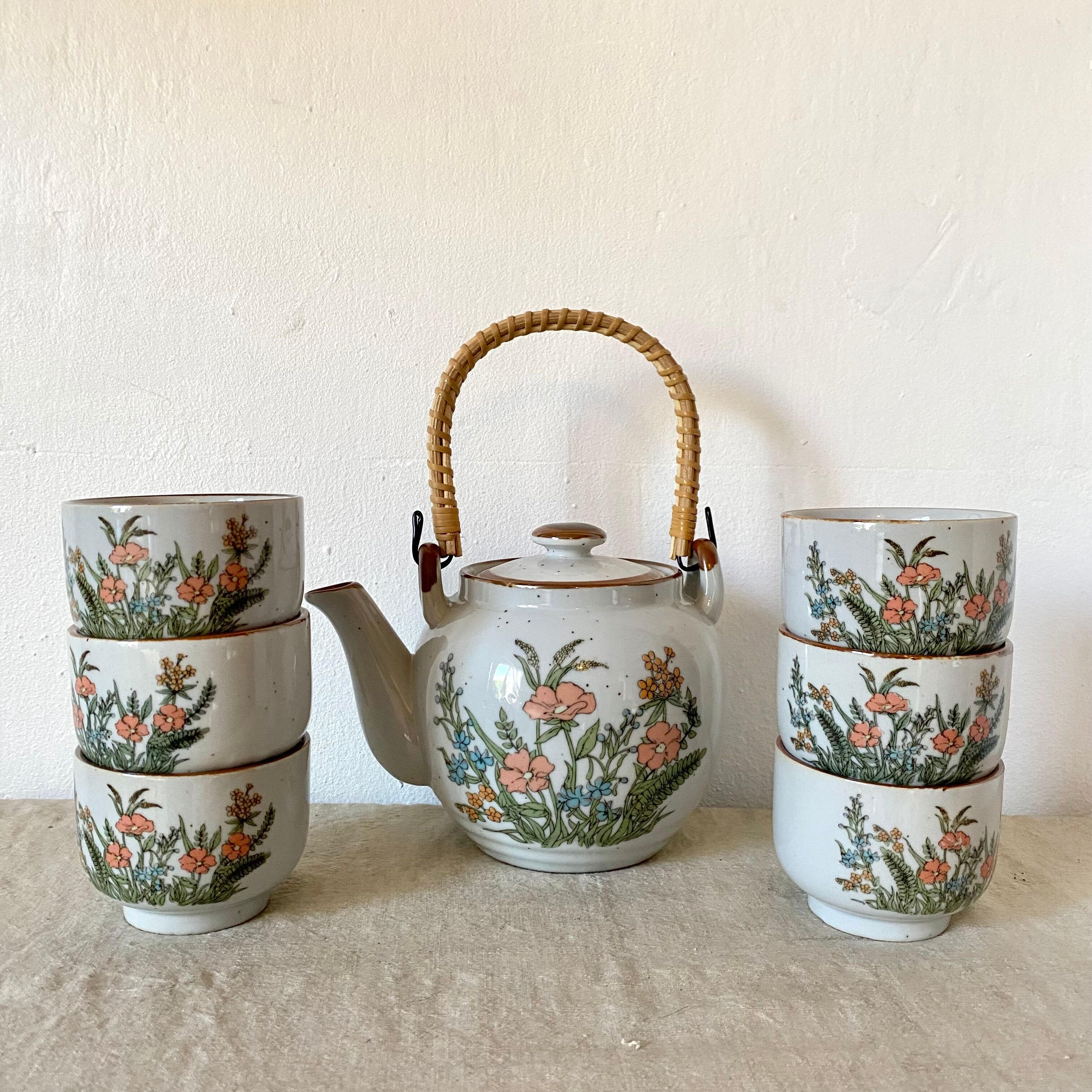 Vintage flowered stoneware tea service