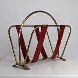 Brass and leather magazine holders, France, 50s