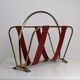 Brass and leather magazine holders, France, 50s