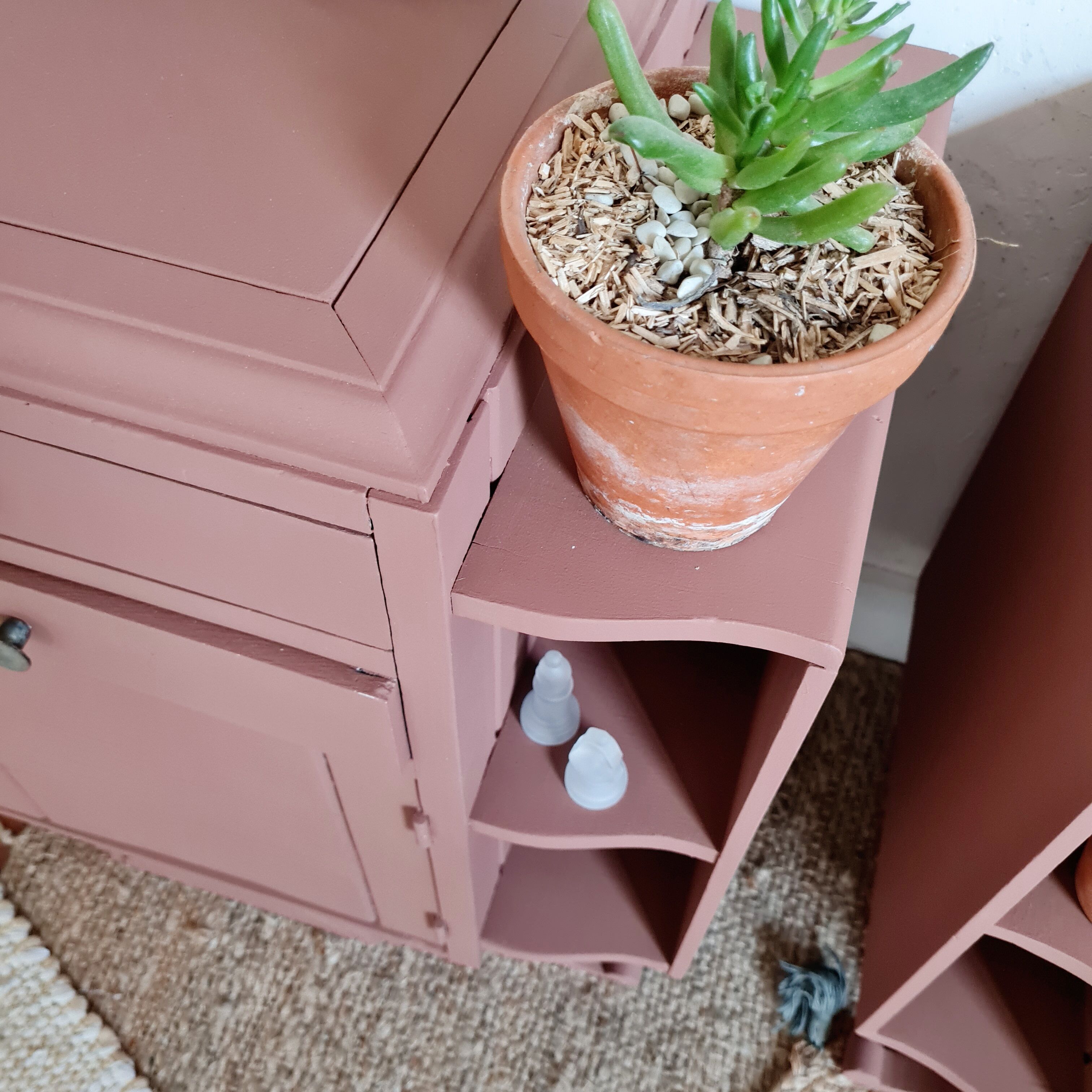 Pair of art deco bedside tables renovated Red ochre