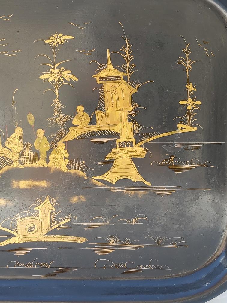 Large tray painted sheet metal Napoleon III 19th century