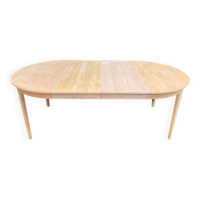 Table à manger scandinave rénovée en bois brut 2 rallonges 1990