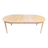 Table à manger scandinave rénovée en bois brut 2 rallonges 1990