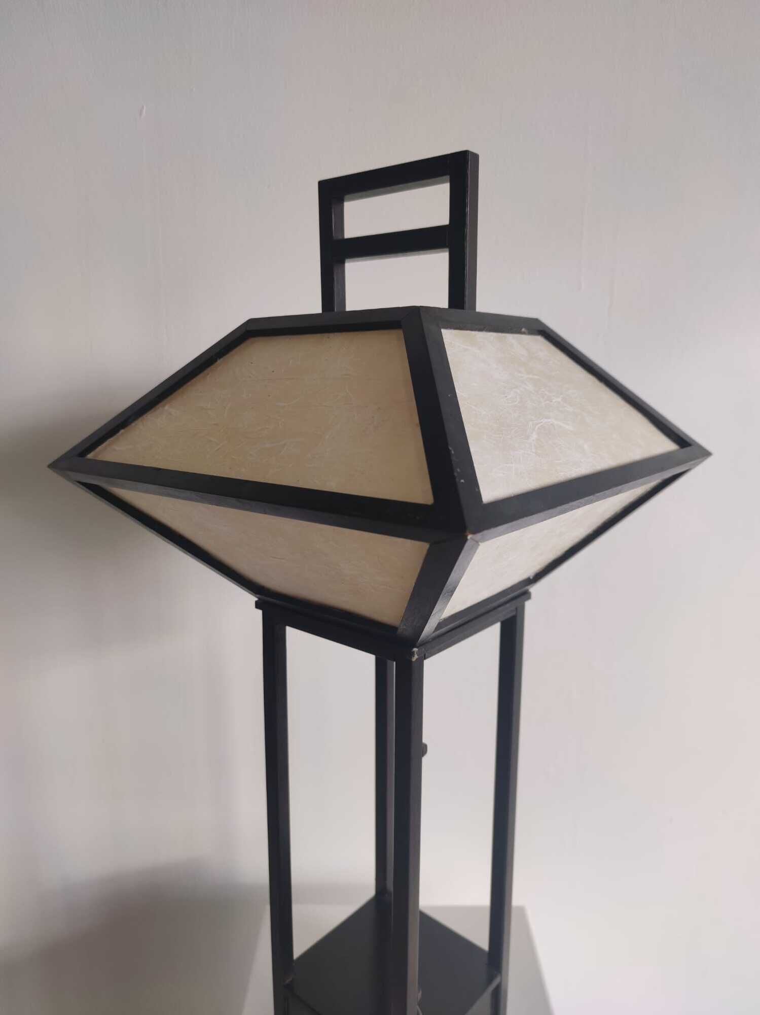 Japanese lamp in black lacquered wood and rice paper H:75cm