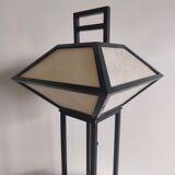 Japanese lamp in black lacquered wood and rice paper H:75cm