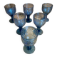 Set of 6 Blue Moulded Glass Goblets with Fruit Decor Vintage 1960s