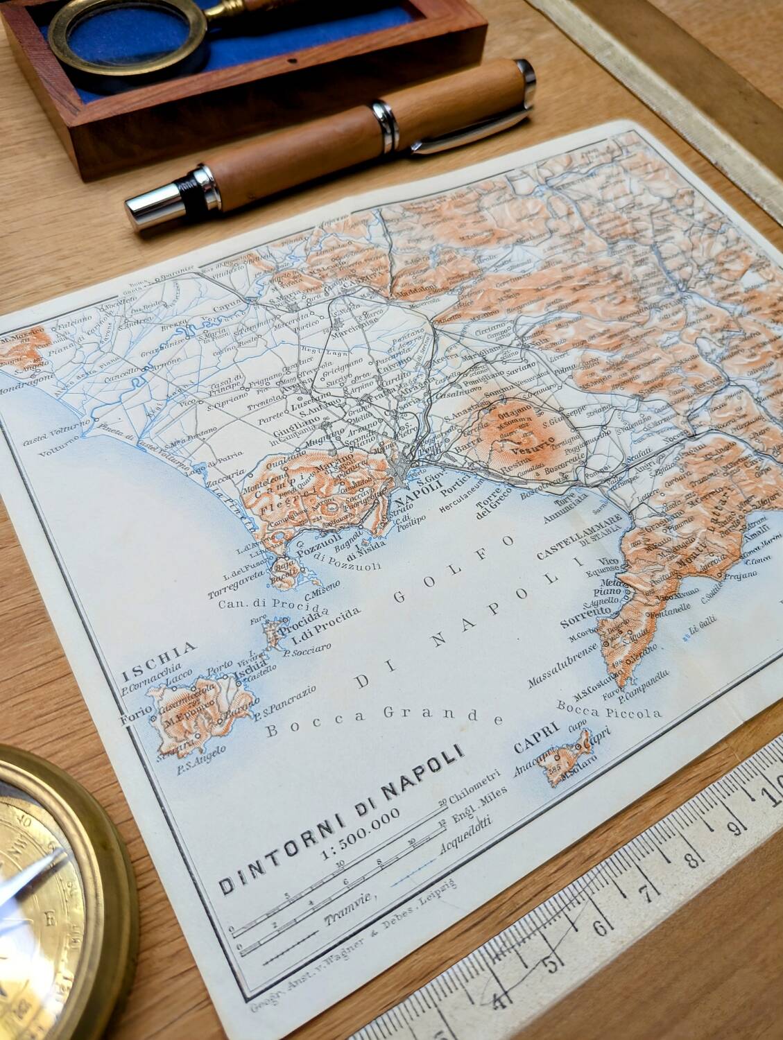 Printed in 1909, Bays of Naples and Salerno, Italy.