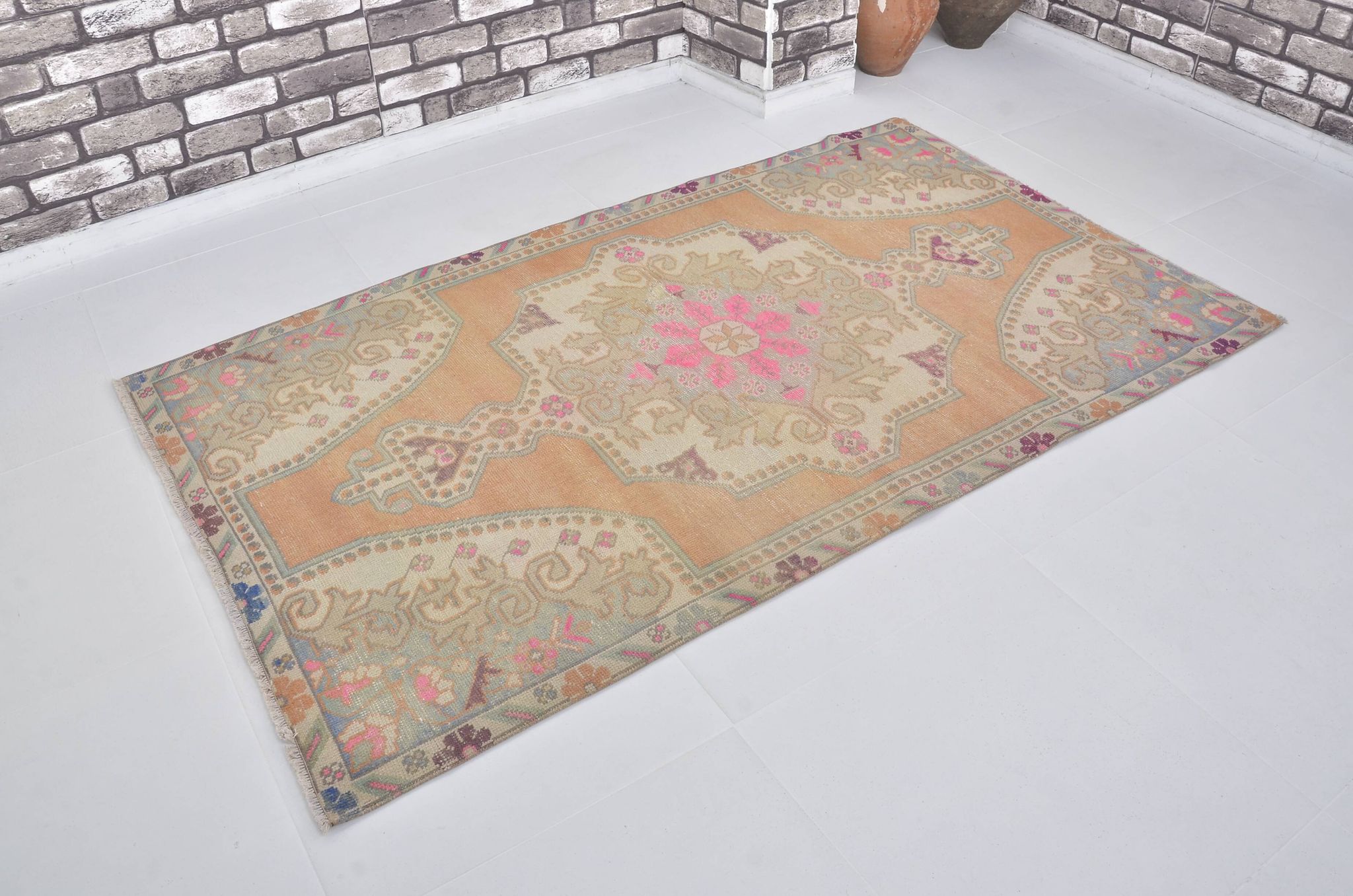 Orange & Beige Turkish Vintage Rug sku 2555