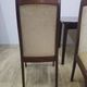 Table and four chairs set, brown wood, beige fabric, Denmark, 1970s.