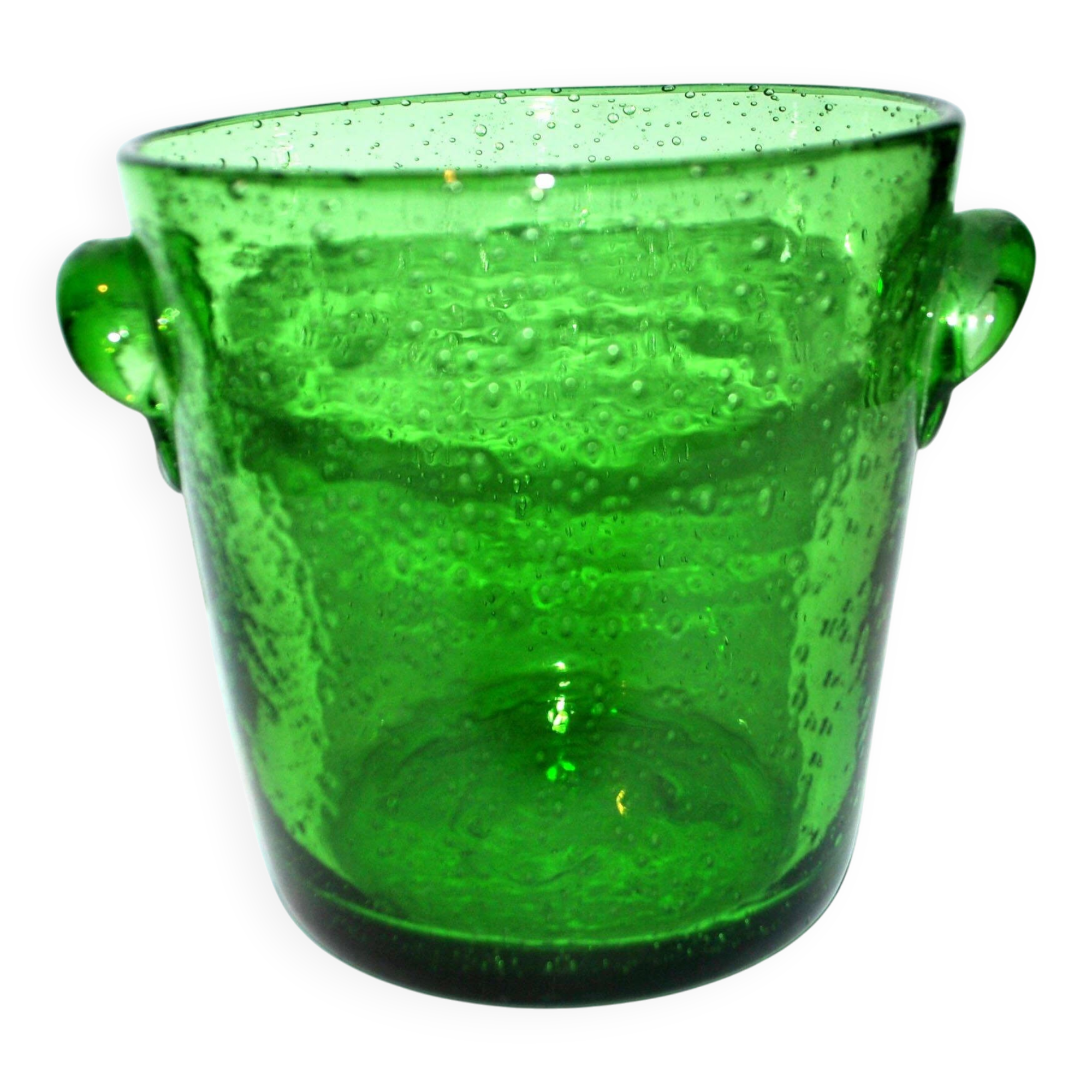 Vintage Biot Green Bubble Glass Ice Bucket - 13cm Ice Cream Pot Vase