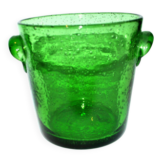 Seau à glace vintage en verre bullé vert Biot