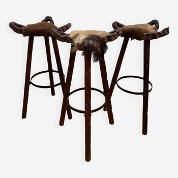 Marbela style brutalist tripod bar stools 1960s