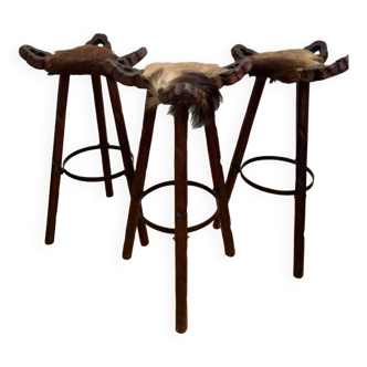 Marbela style brutalist tripod bar stools 1960s