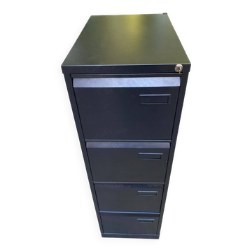 Metal filing cabinet with 4 drawers for hanging files in industrial style.