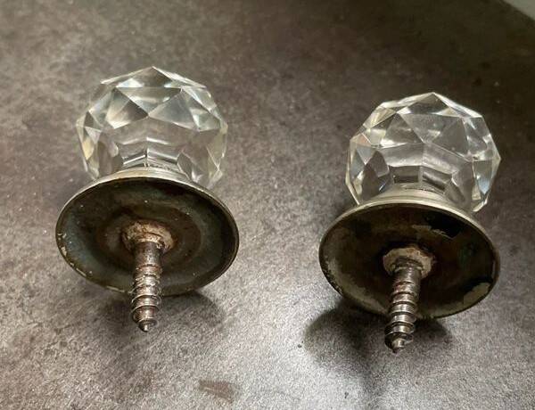 Pair of antique faceted cut crystal handles