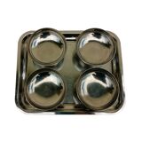 Set of 4 ice cream cups, stainless steel, dessert cups on foot with tray