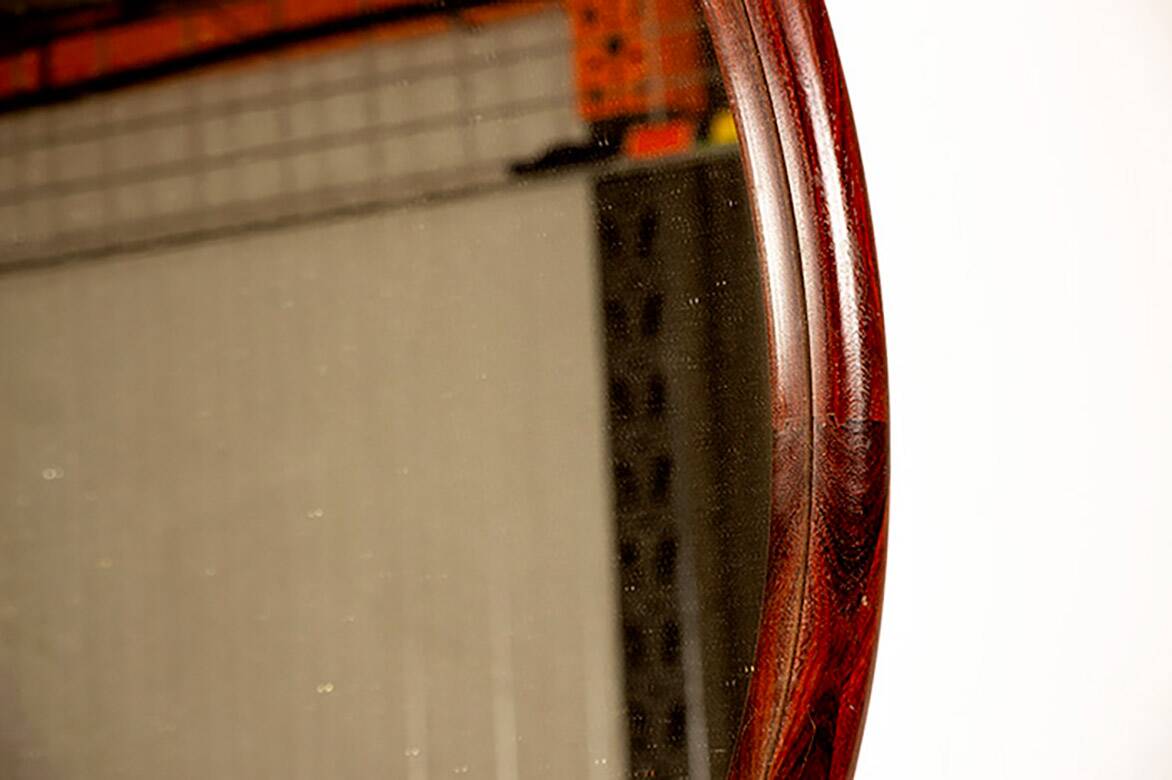 Large round Danish rosewood mirror by Vildbjerg Mobelfabrik 1960.