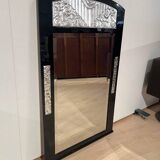 Art Deco Wall Mirror in Black Lacquer & Silver Leaf, France, 1930s
