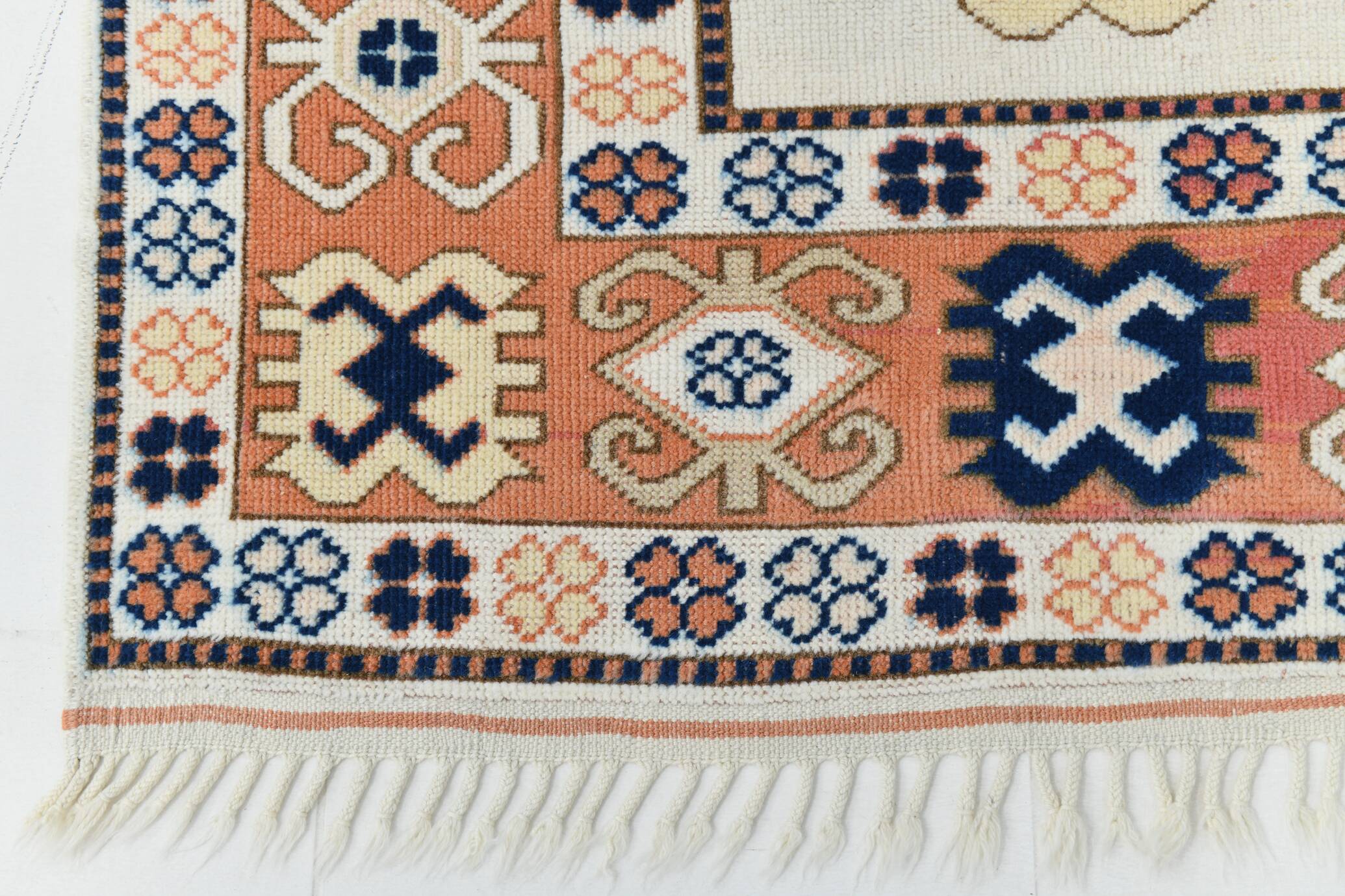 Beige & Pumpkin Orange Antique Vintage Rug Made in Anatolian, 202x284 Cm