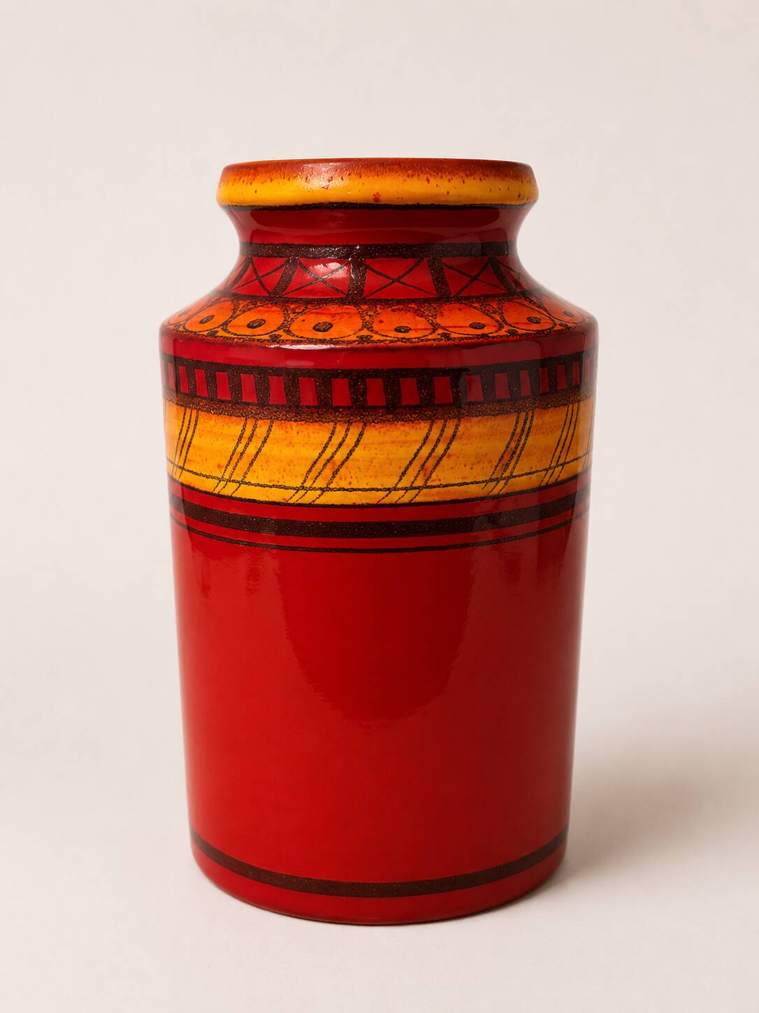 Red vase with engraved decoration, Aldo Londi for Bitossi, Italy, 1960s–1970s.