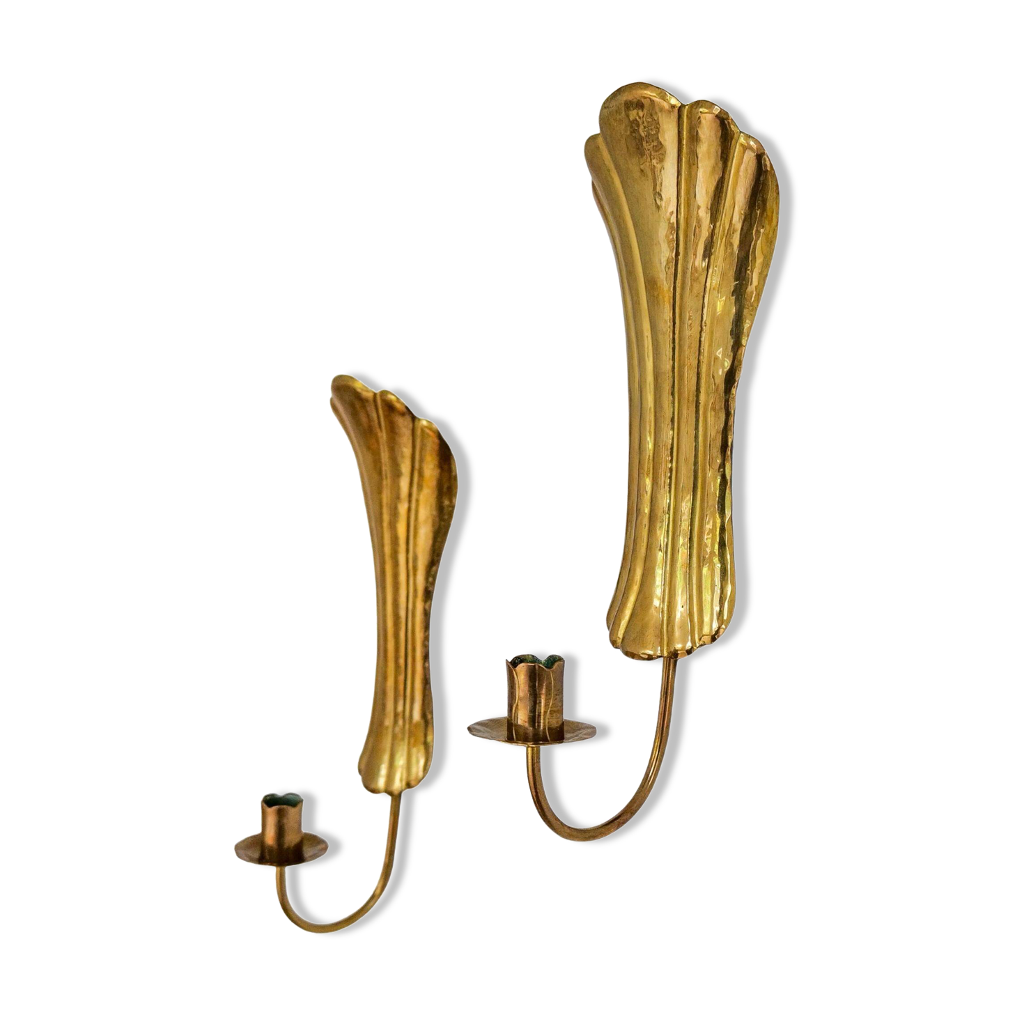 Pair of Art Deco wall sconces in brass, Sweden, 1950s