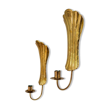 Pair of Art Deco wall sconces in brass, Sweden, 1950s