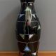Black Glass vase with enamel decoration by VEB Wasungen 1970s