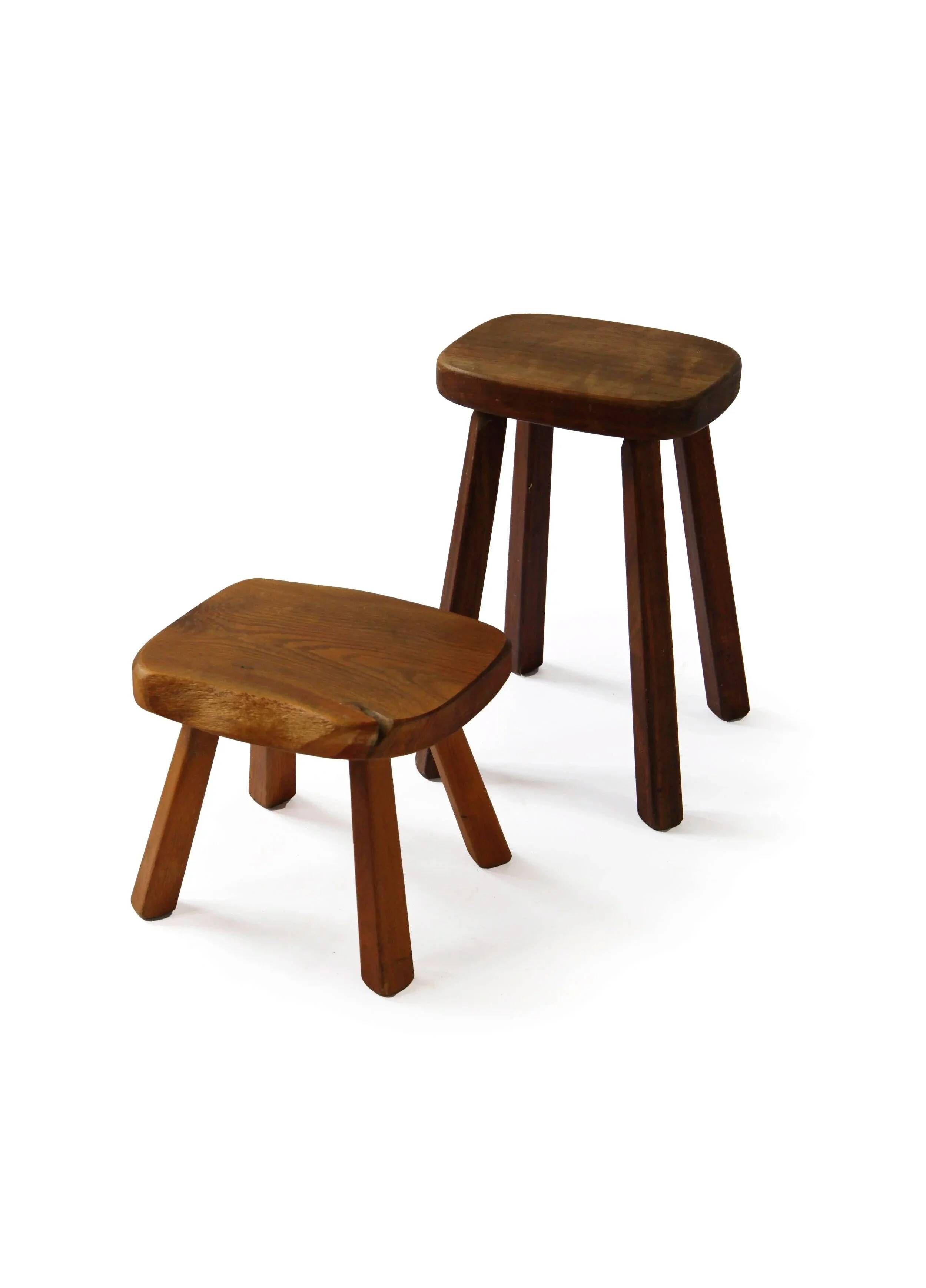 Set of two vintage handcrafted stools, Atelier André Smalle, Belgium.