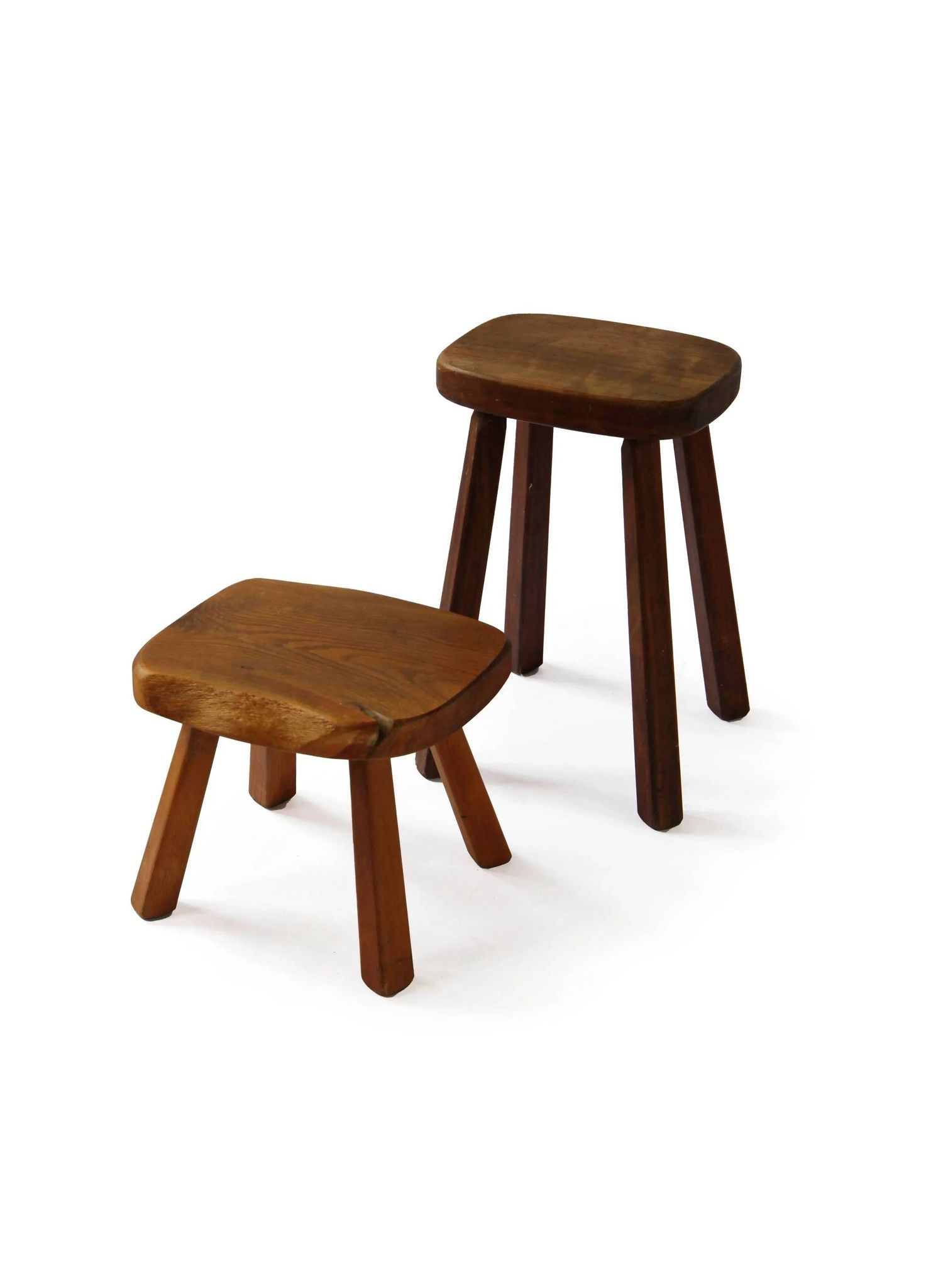 Set of two vintage handcrafted stools, Atelier André Smalle, Belgium.