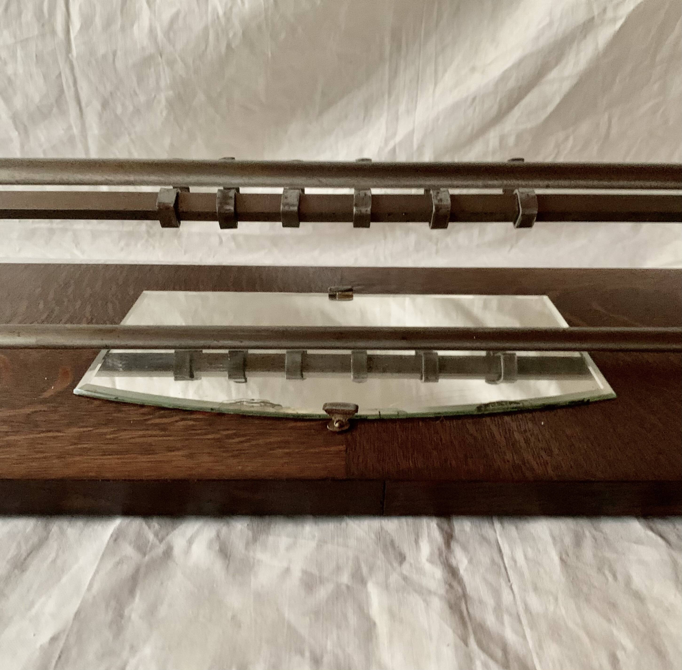 Large Art Deco wall-mounted coat rack in wood and chrome metal with mirror