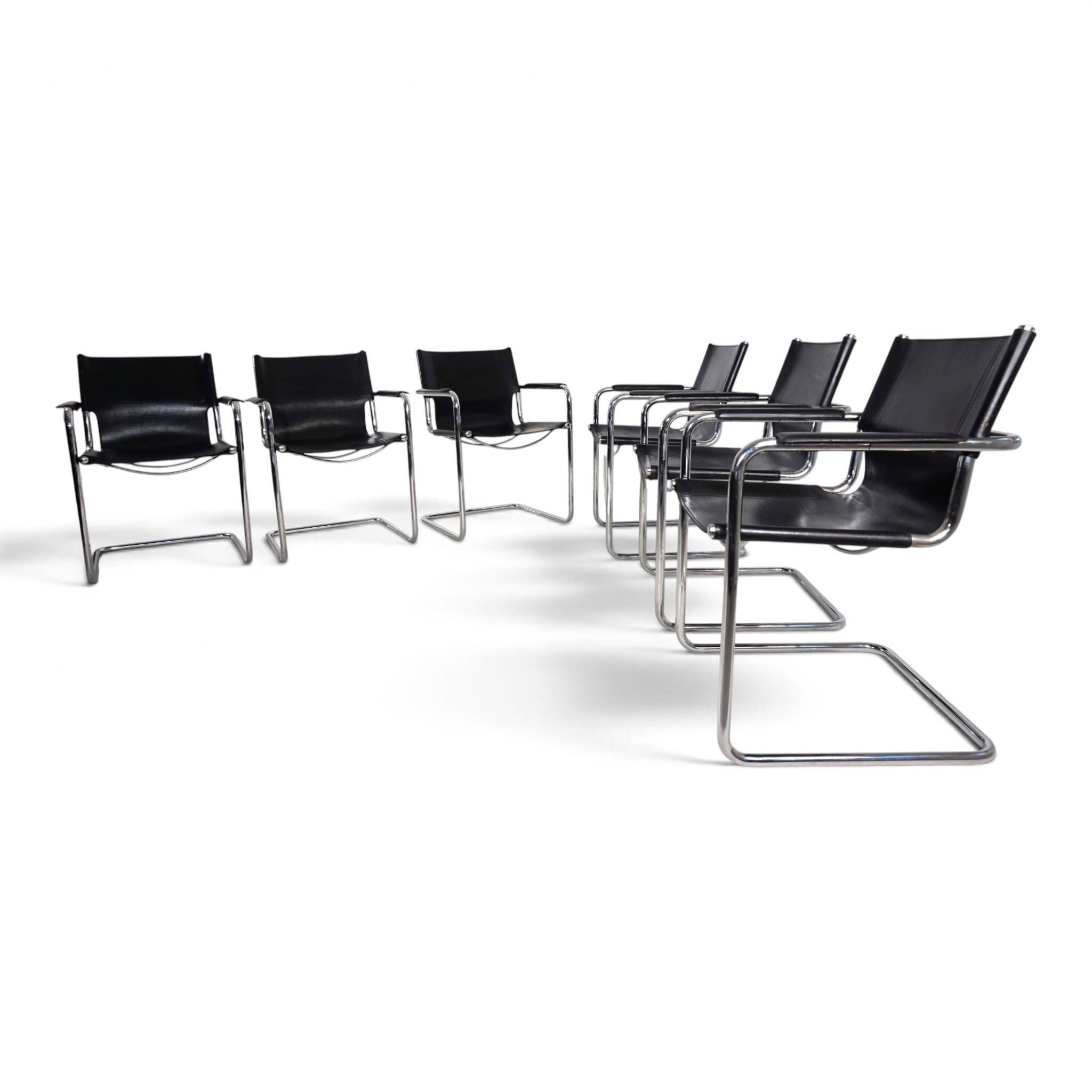 Matteo Grassi Set of 6 Visitor Chairs, Leather/Chrome Dining Chairs, 1970