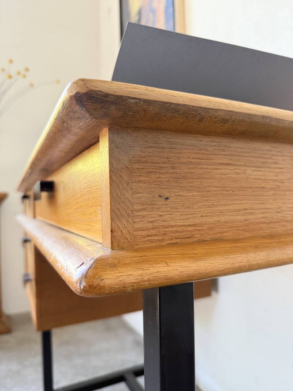 Modernist 50s oak metal desk