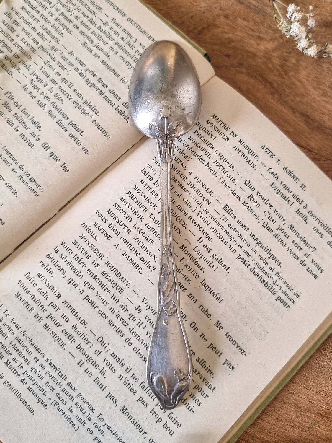 6 small spoons, silver metal 5gr, mix of 2 models, art nouveau style