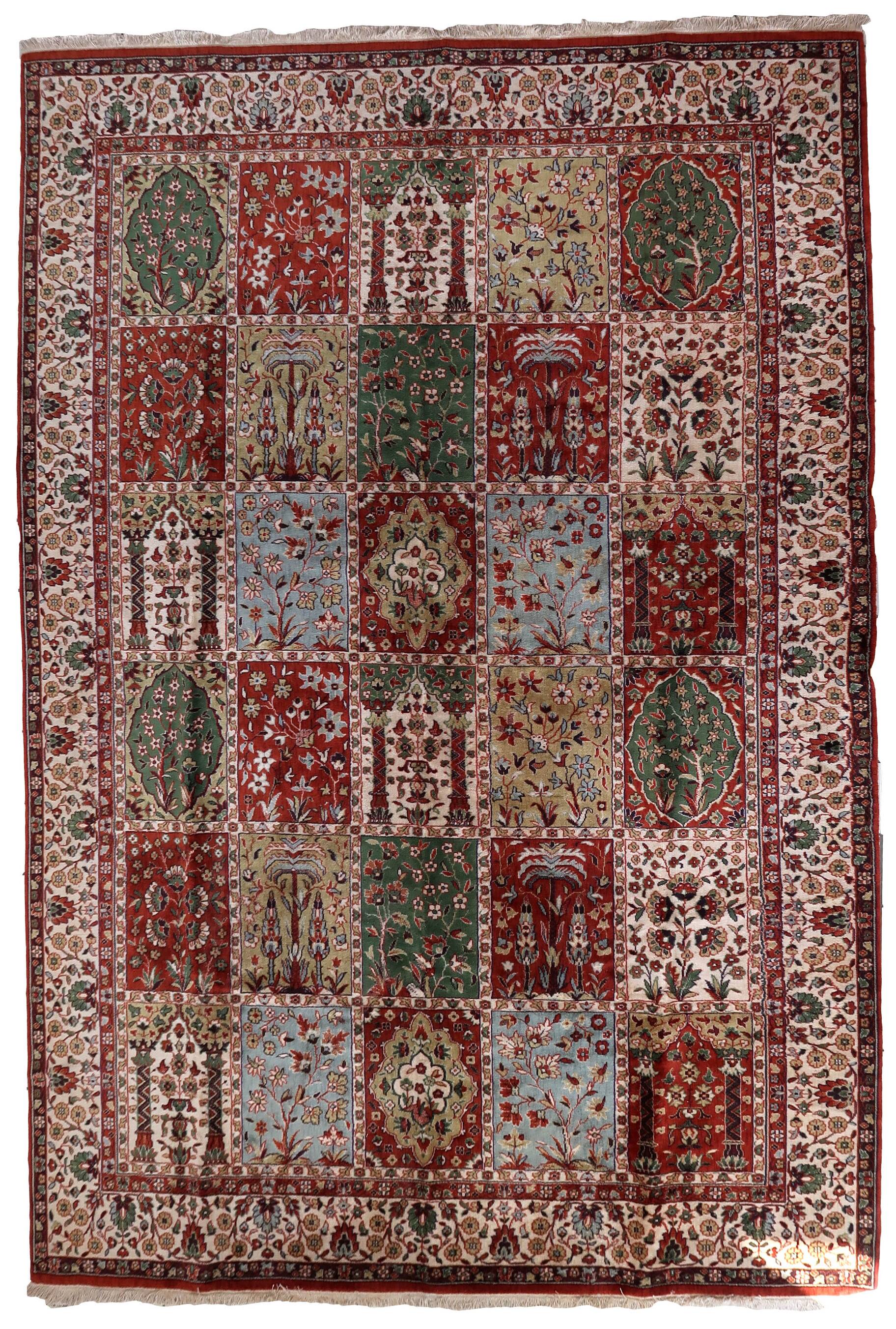 Tapis Vintage Indien Style Qum Fait Main en Laine – Années 1970 – 245 x 352