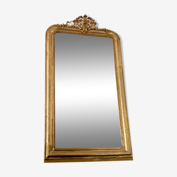 Miroir ancien epoque Louis Philippe fronton doré feuille d’or - 152x84cm