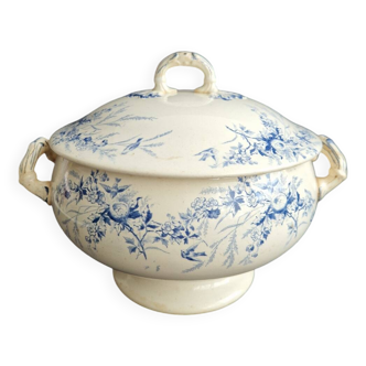 Iron clay soup tureen, Creil de Montereau model Linotte bleue