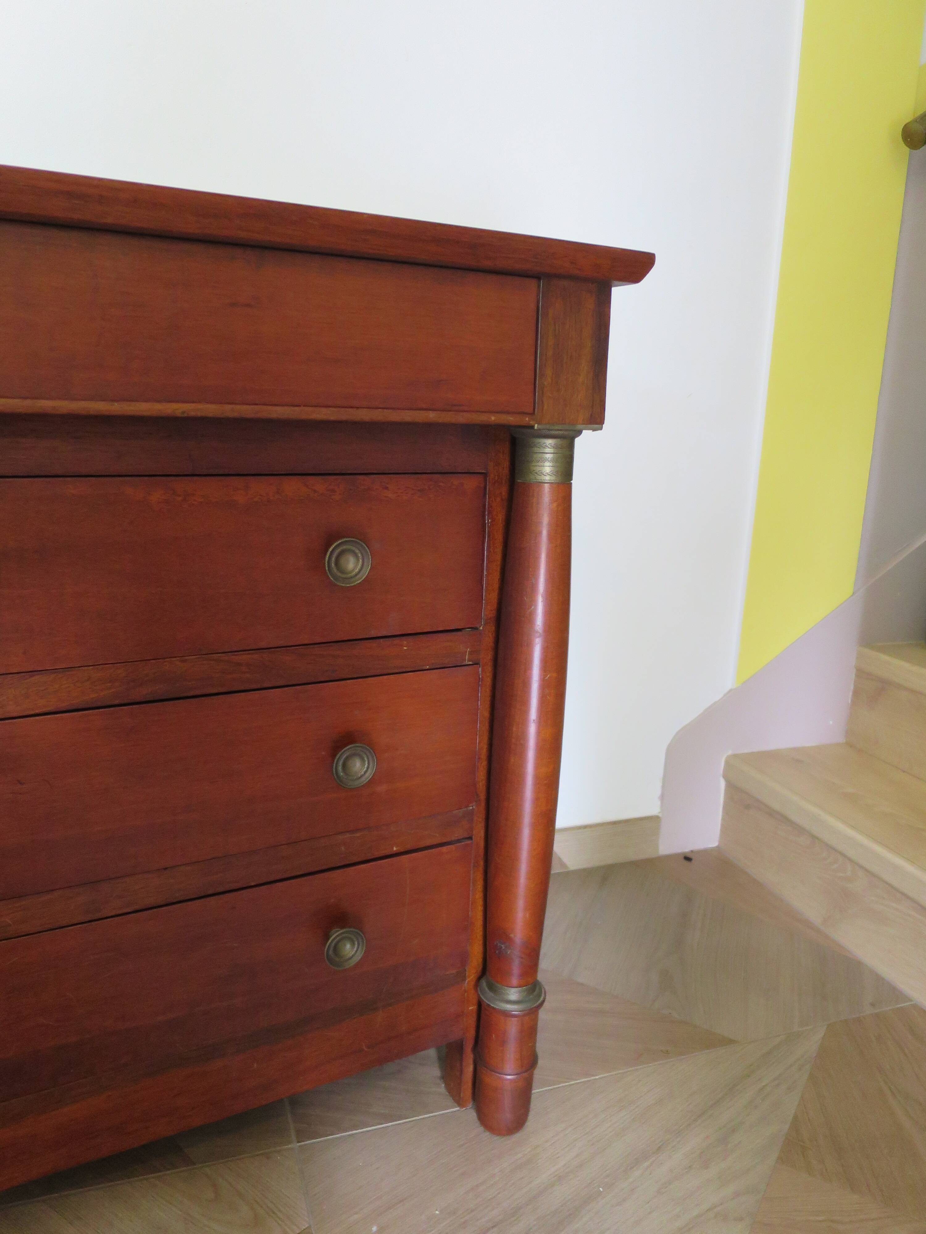 4-drawer chest of drawers - empire style - with detached columns - mahogany-bronze stain