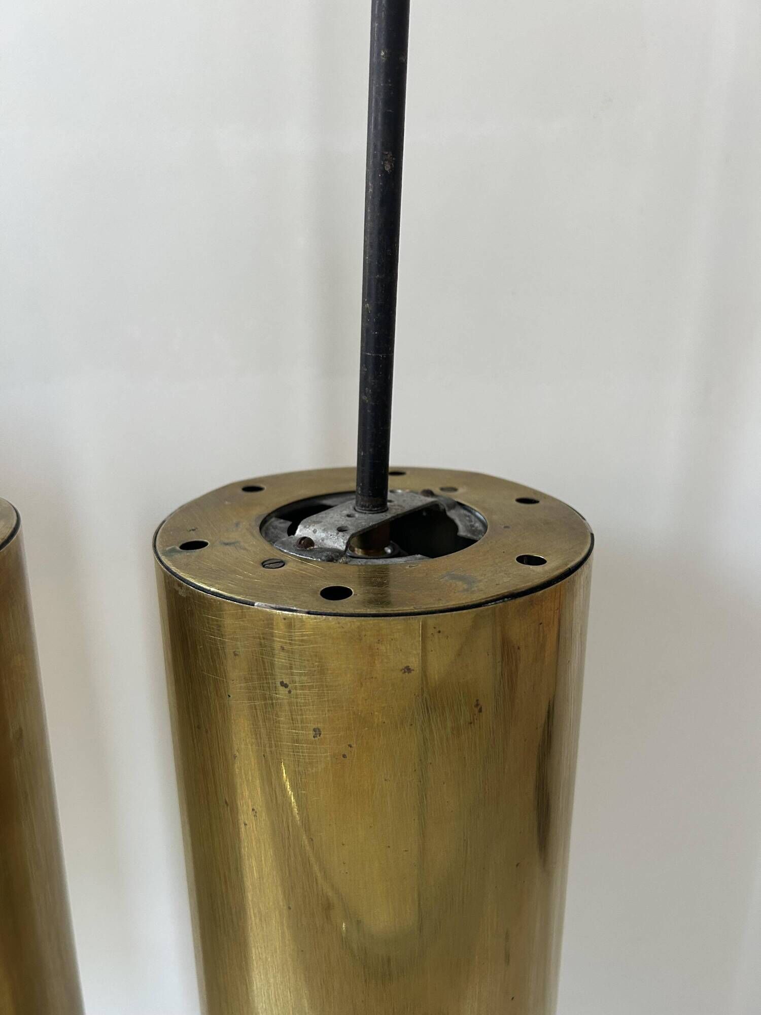 Set of 3 vintage pendant lights in solid brass, France 1960s