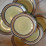 7 old stoneware flat plates