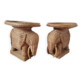Pair of rattan elephant tables