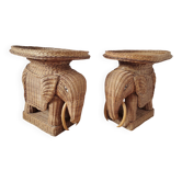 Pair of rattan elephant tables