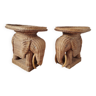 Pair of rattan elephant tables
