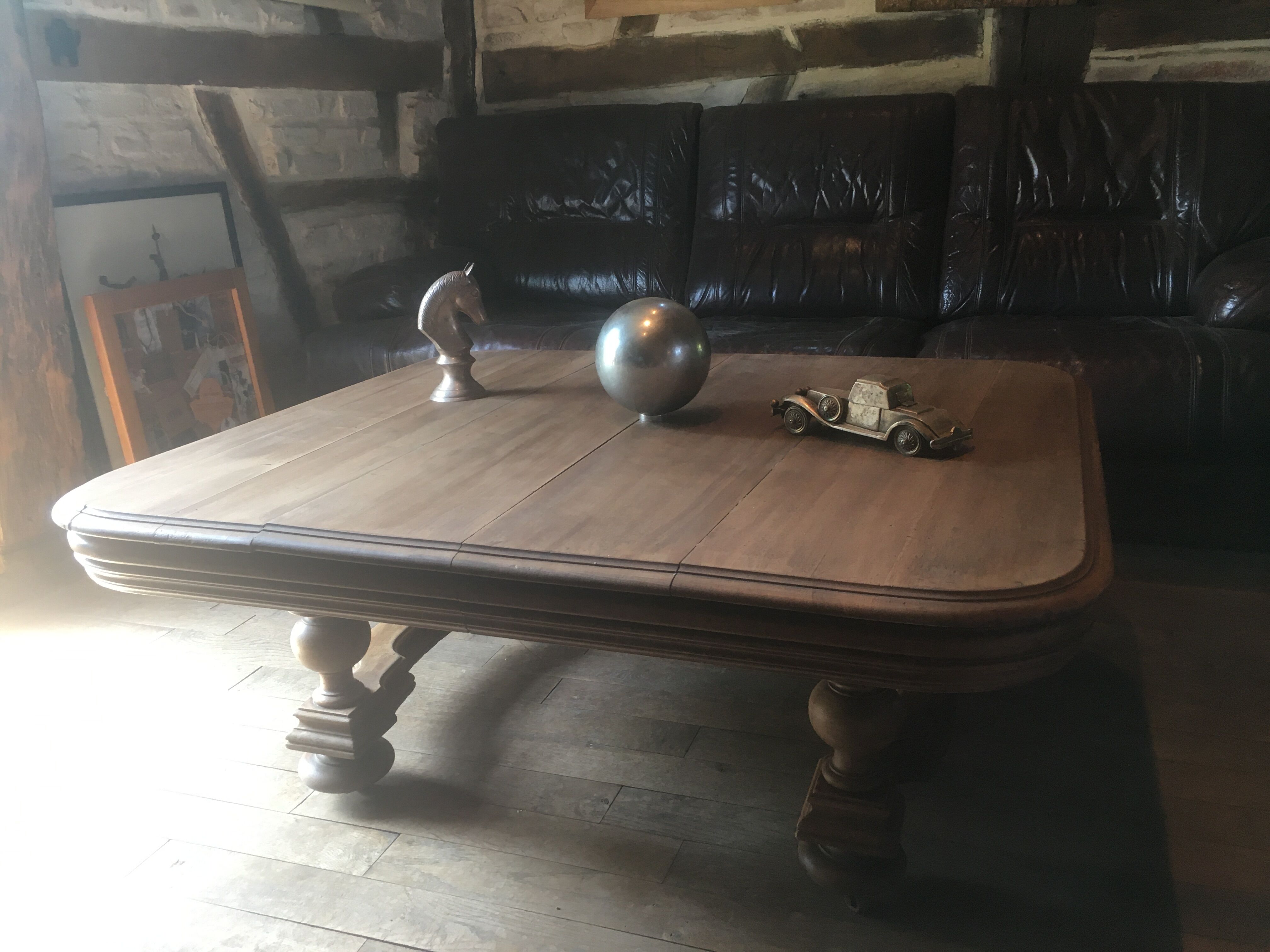 Oak coffee table on casters