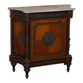 Louis Buffet in Walnut 19th Century with Drawers, Marble and Bronze Ornaments
