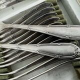 24-piece fish cutlery set in silver-plated metal with crossed ribbons by François Frionnet