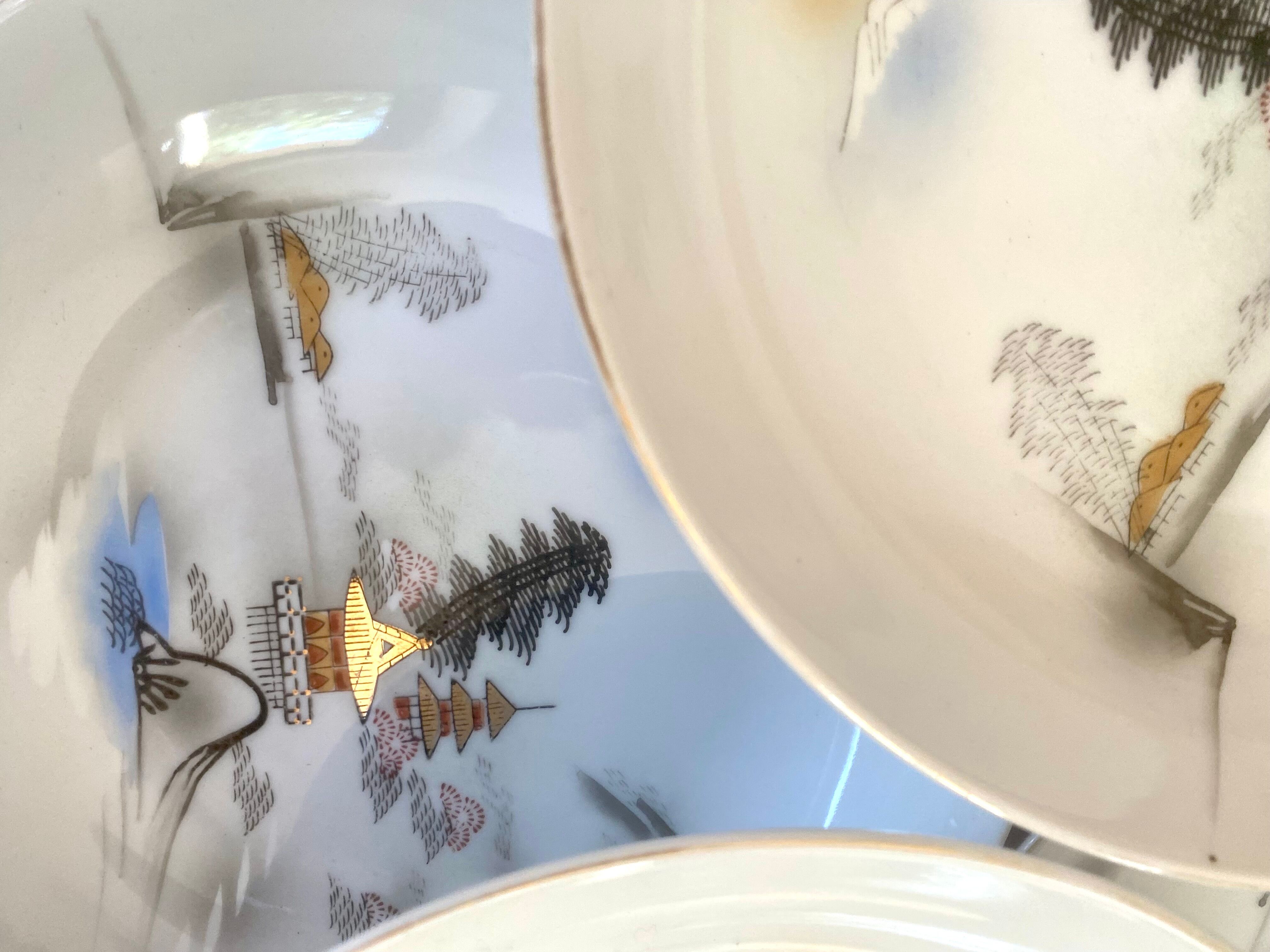 8 Hayashi Kutani bowl plates, Chinese porcelain