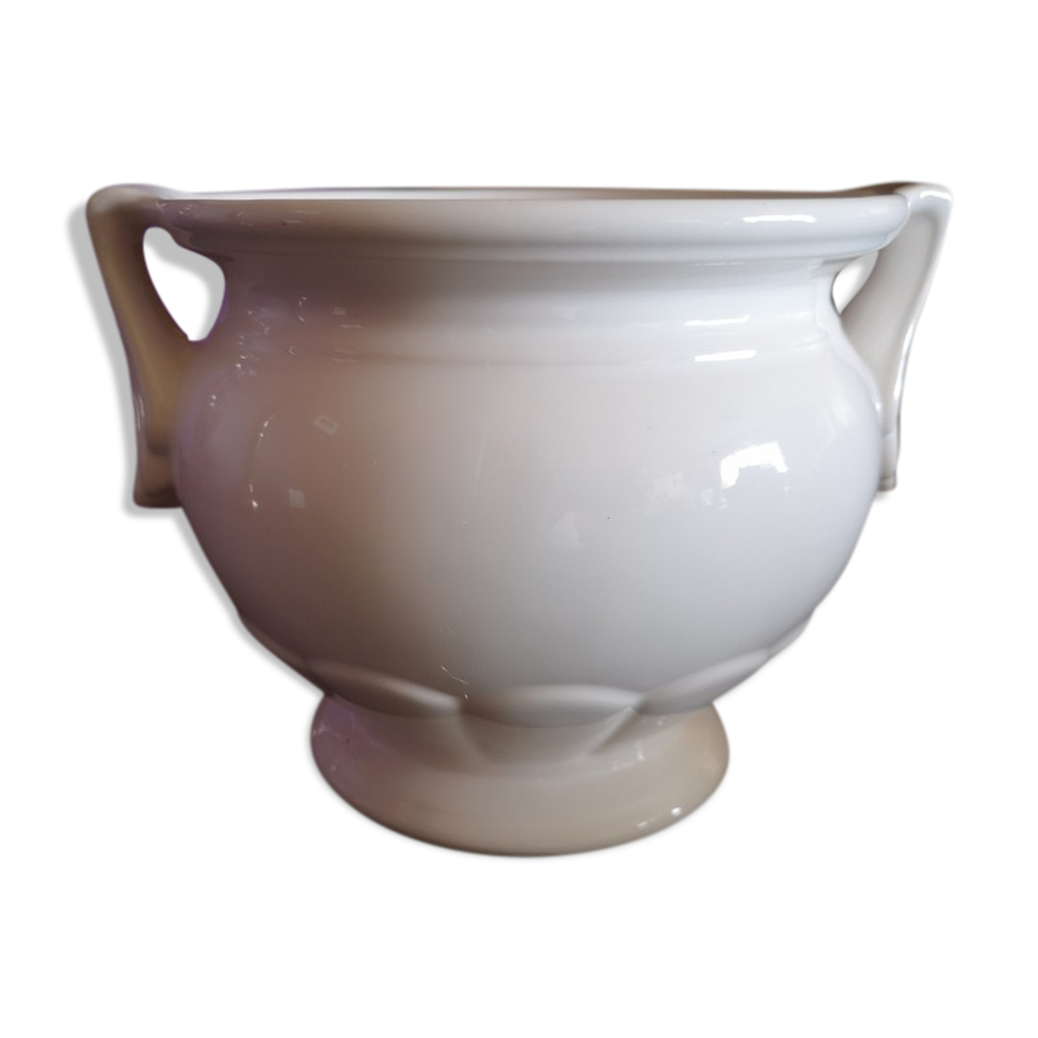 Pot / cover pot in glazed white ceramic - 1950s